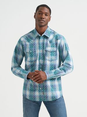 Men's Wrangler Retro® Premium Long Sleeve Western Snap Plaid Shirt