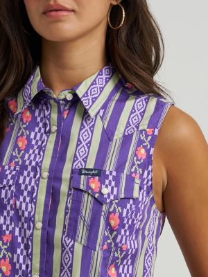 Women's Wrangler Sleeveless Checotah Western Snap Shirt
