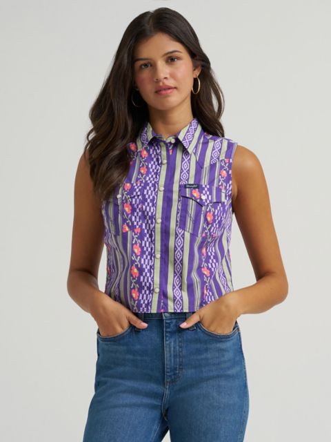 Женские рубашки Wrangler Women's Wrangler Sleeveless Checotah Western Snap Shirt