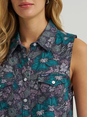 Women's Wrangler Breezy Sleeveless Crop Western Snap Shirt