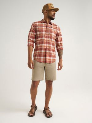 Wrangler All Terrain Gear Men's Plaid Hike to Fish Shirt in Mahogany Check