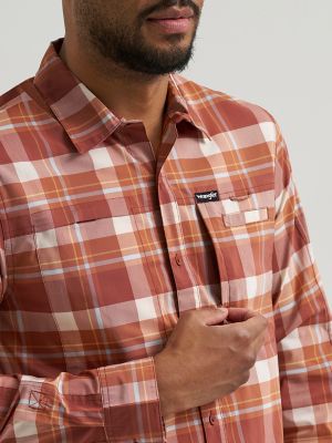 Wrangler All Terrain Gear Men's Plaid Hike to Fish Shirt in Mahogany Check