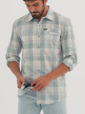 Wrangler All Terrain Gear Men's Plaid Hike to Fish Shirt in White Check alternative view