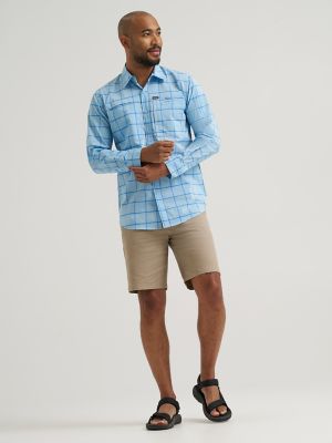Wrangler All Terrain Gear Men's Check Hike to Fish Shirt in Fish Blue