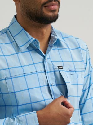 Wrangler All Terrain Gear Men's Check Hike to Fish Shirt in Fish Blue