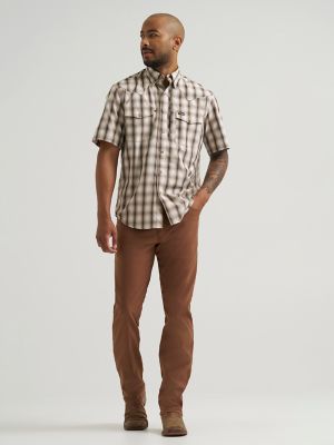 Wrangler All Terrain Gear Men's Plaid Performance Shirt in Travertine Plaid