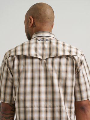 Wrangler All Terrain Gear Men's Plaid Performance Shirt in Travertine Plaid