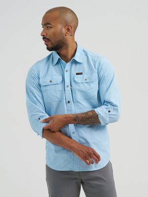 Wrangler ATG&trade; Men's Mixed Material Shirt in Cerulean