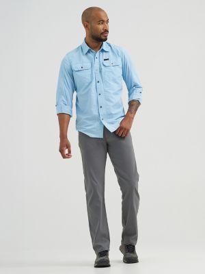 Wrangler ATG&trade; Men's Mixed Material Shirt in Cerulean