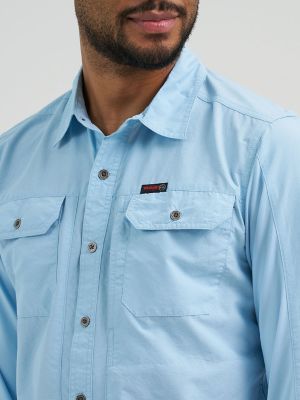 Wrangler ATG&trade; Men's Mixed Material Shirt in Cerulean