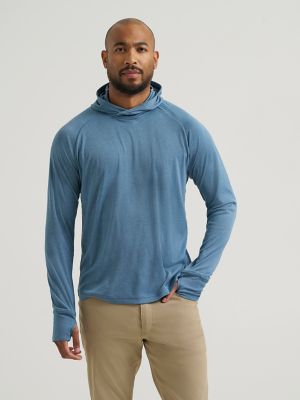 Wrangler All Terrain Gear Men's Hooded Sun Tee in Blue Opal