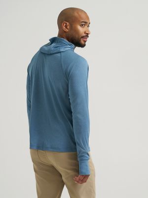 Wrangler All Terrain Gear Men's Hooded Sun Tee in Blue Opal