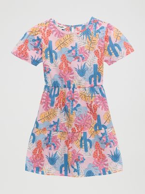 Girl's Printed Tiered Dress in Pink