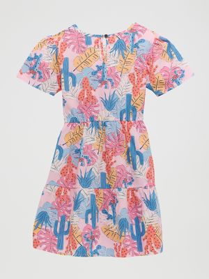 Girl's Printed Tiered Dress in Pink