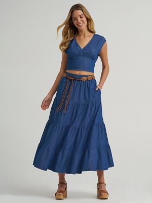 Women's Wrangler Denim Tiered Maxi Skirt