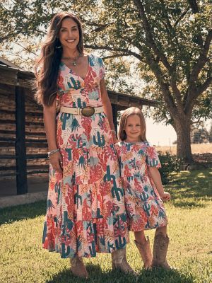 Womens Wrangler Printed Tiered Maxi Skirt:Pink:M alternative view