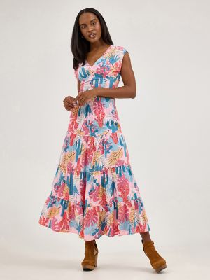 Womens Wrangler Printed Tiered Maxi Skirt:Pink:M alternative view 5