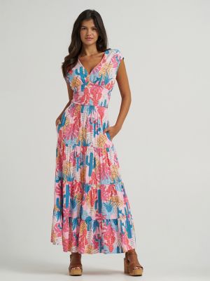 Women's Wrangler Smocked Crop Printed Blouse in Pink