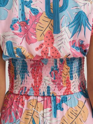 Women's Wrangler Smocked Crop Printed Blouse in Pink alternative view 5