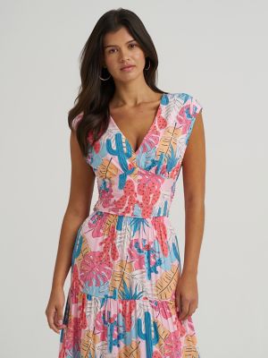 Women's Wrangler Smocked Crop Printed Blouse