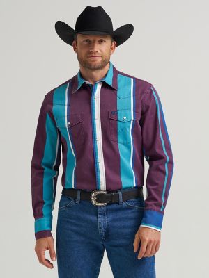 Vintage-Inspired Brushpopper Western Snap Workshirt in Aubergine Teal