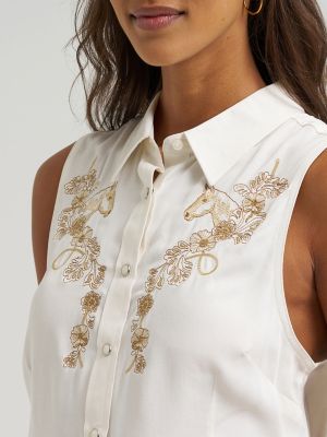 Women's Wrangler Embroidered Sleeveless Snap Shirt