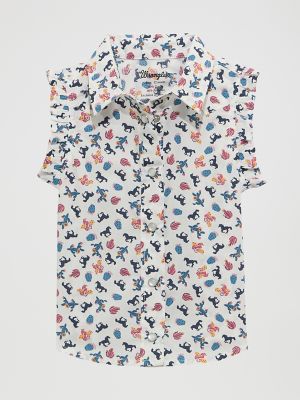 Little Girl's Sleeveless Ruffle Western Shirt