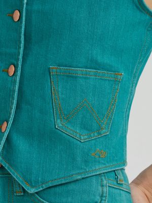 Lainey Wilson x Wrangler Turquoise Denim Vest in Turquoise alternative view 6