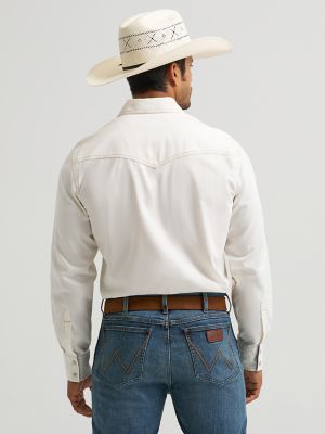 Men's Wrangler Retro Premium Western Snap Solid Shirt in Egret
