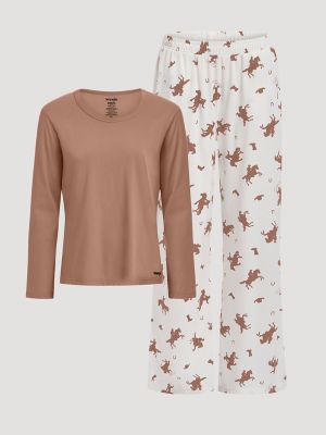 Women's Pajama Set in White/Brown