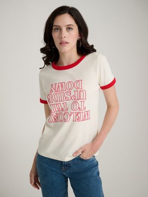 Wrangler x Stranger Things Upside Down Ringer Tee in Retro White