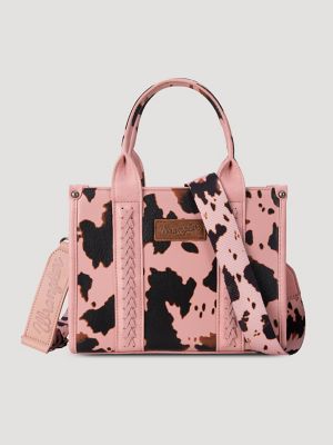 Allover Cow Print Cross Body Small Tote in Pink