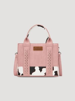 Cow Print Cross Body Mini Tote in Pink