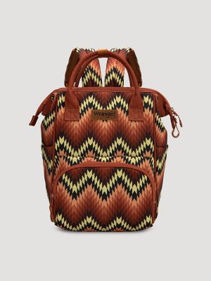 Zig Zag Print Backpack in Brown