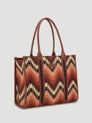 Zig Zag Print Wide Tote:Brown:One Size: alternative view 3