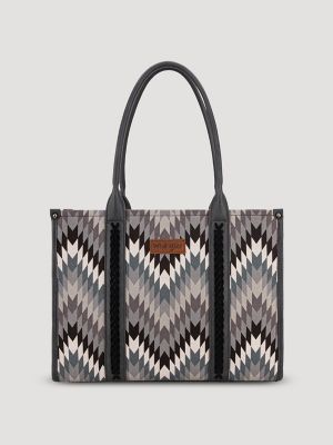 Zig Zag Print Wide Tote in Grey