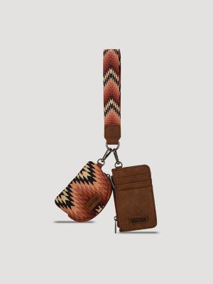 Zig Zag Print Wallet Card Set in Brown