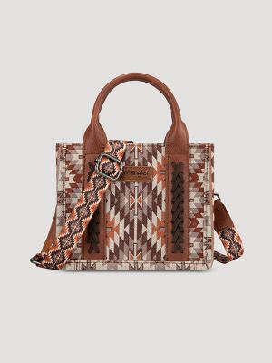 Southwestern Print Cross Body Canvas Mini Tote:Brown:One Size main view