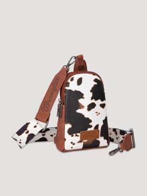 Cow Print Canvas Sling Bag:Brown:One Size alternative view
