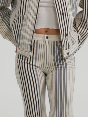 Women's Print 70's Flare Jean in Multi Blue Stripe alternative view