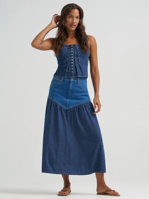 1930s bias cut dress Light Acid Wash Denim Lace Ruffle Trim Mini Skirt