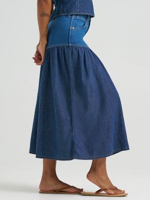 Wrangler Women's Modern Two Tone Denim Maxi Skirt