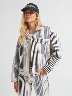 Women's Cowgirl Cut Striped Denim Jacket