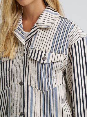 Women's Cowgirl Cut Striped Denim Jacket
