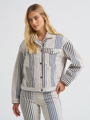 Women's Cowgirl Cut Striped Denim Jacket