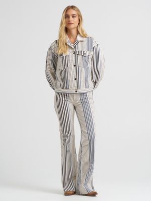 Women's Cowgirl Cut Striped Denim Jacket