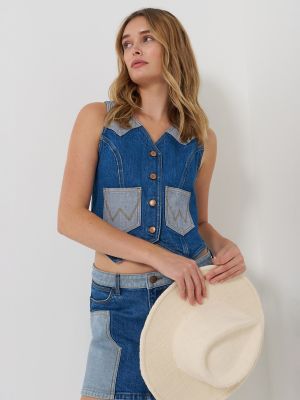 Women's Colorblock Denim Vest