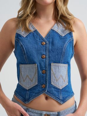 Women's Colorblock Denim Vest
