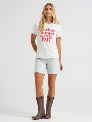 Women's Cowboy Country Girlfriend Tee in Worn White alternative view 2