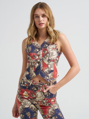 Women's Rodeo Print Denim Vest